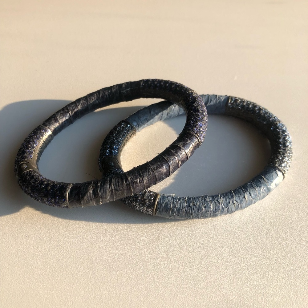 KMO 2 pc Stackable Blue Glitter Cuff Bangles